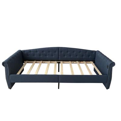 China Chesterfield Button Tufted Upholstered USB Bed Frame Blue for sale