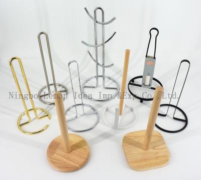 China Wooden Round Kitchen Tissue Paper Roll Holder Metal Base Home Storage Rack Viable for sale