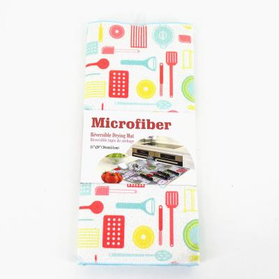 China Sustainable Reversible Dish Drying Mat Microfiber Absorbent Kitchen To Protect 38*51cm Cute Design for sale