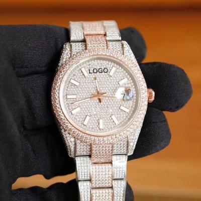 China Top Quality Luxury Automatic Date Key Automatic 2824 Iced Out Watch With Diamonds On Clasp for sale