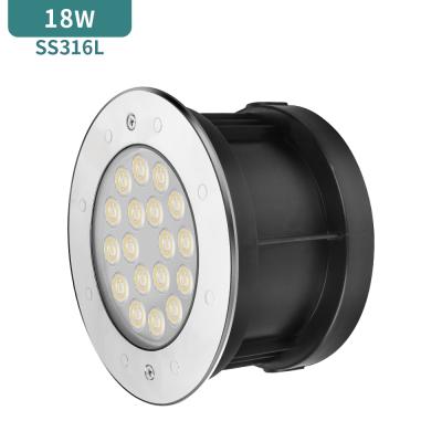 China Theme Park 18W DC24V Garden Pool Round Recessed 316L Stainless SteelLed Swimming Pool Underwater Lights for sale