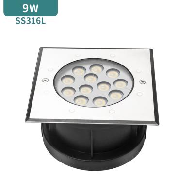 China Outdoor Theme Park Square Ground Lamp 9w 100v-240v Recessed Underground LED Lights IP68 316L Stainless Steel for sale