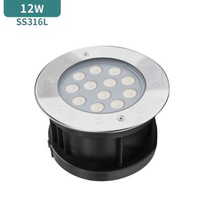 China Waterproof LANDSCAPE 12W SS316L IP68 High Voltage Structure LED Buried Ground Light AC100-240v LED Inground Light for sale