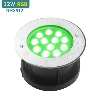 China LANDSCAPE Control DC24V 12W SS316L RGB DMX512 Outdoor Round IP68 Waterproof Led Inground Light Led Pool Lights for sale