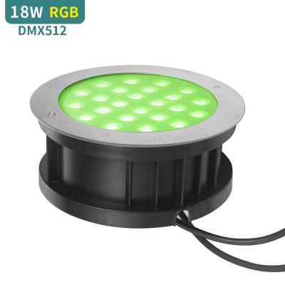 China LANDSCAPE 18W High Voltage Led Inground Light 304SS IP68 Structure Waterproof RGB DMX512 Control LED Buried Ground Light for sale