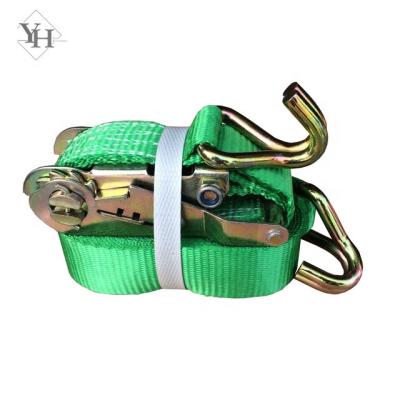 China Polyester Factory Customized 5m Cargo Lashing Belt YUNHE 38mm Ratchet 2T Tie Down Straps With Double J-Hook for sale