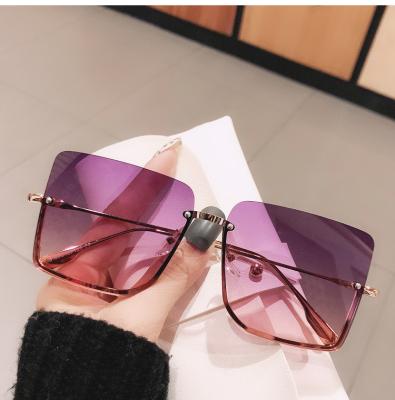 China New Arrival Rimless Half Frame Sunglasses Metal Edge Square Frame Sunglasses Retro Big Fashion Sunglasses for sale