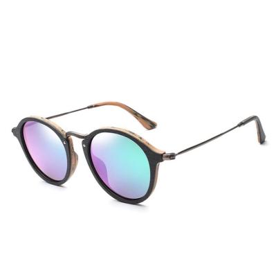 China Fashion Sunglasses Shape Polarized Mirrored Custom Sunglasses Bamboo Wood Round Glass Frame Retro Shades for sale