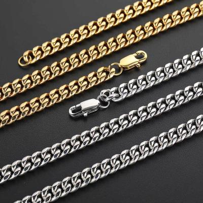 China Hiphop 4-10mm Hip Hop Stainless Steel Round Polished Miami Encrypted 18k Gold Plated Titanium Steel Mens Cuban Chain Link Necklace for sale