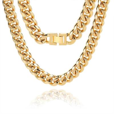 China Wholesale Hiphop Women Miami Cuban Link Necklace Hiphop Jewelry Non Tarnish Stainless Steel Men's Cuban Chain 18k Gold Plated 6mm to 18mm for sale