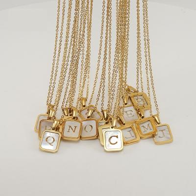 China 2022 TRENDY Hollow Shell Letter Necklace 18k Gold Plated Stainless Steel Initial Necklace For Women for sale