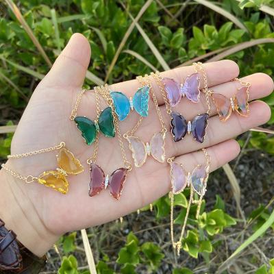 China Amazon Best FASHIONABLE 2022 Selling Most Popular Lady Collar Butterfly Pendant Kolye Luxury Necklace Woman Statement Multicolor Glass Charm for sale