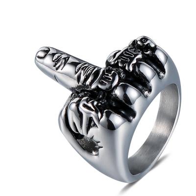 China TRENDY Vintage Style Stainless Steel Middle Finger Biker Rings For Men In Stock for sale