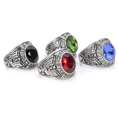 China Retro High Quality Stainless Steel Black Silver TRENDY USA 12 Birthstones US Army Military Rings For Men for sale