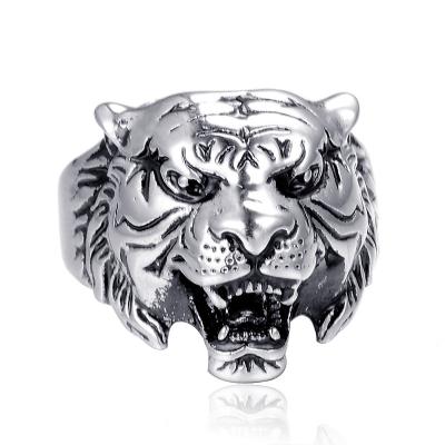 China FASHIONABLE Gothic Cool Men Ring Vintage Steel Heavy Tiger Head Rings Punk Biker Ring in stock for sale