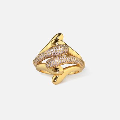 China Hiphop Wudu Jewelry Ring Gold Silver Plated Zircon Snake Brass Copper Rings For Women for sale