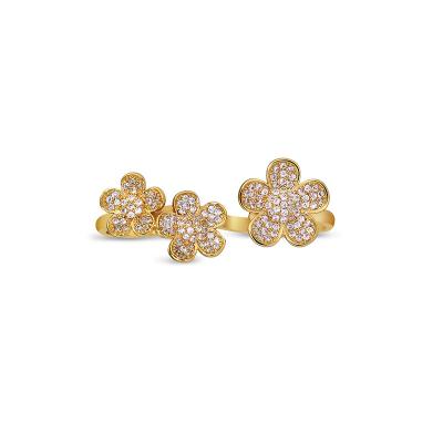 China Cute WUDU Ring Jewelry Gold Silver Plated Copper Zircon Brass Cute Diamond Two Finger Flower Rings For Women for sale