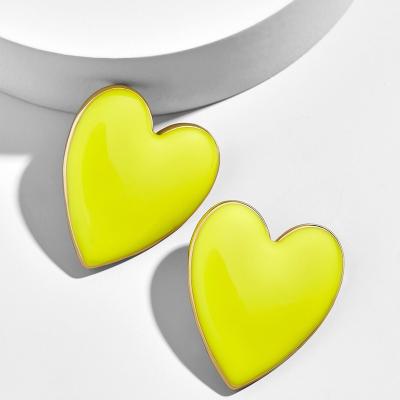 China 2022 Trendy Cute Fashion Women Heart Love Statement Enamel Black White Pink Yellow Stud Earrings for sale