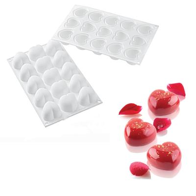 China Cake Decorating Accessories Baking Pan White Heart-Shaped Cake Pan Mousse Chocolate Non-Toxic Microwave 15 Cavities Safe Silicone Dessert Molds Cake Tray for sale