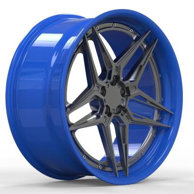 China 2 piece 6061t6 aluminum custom forged wheels 20 21 22 23 inch wheel rims blue shiny bronze for sale