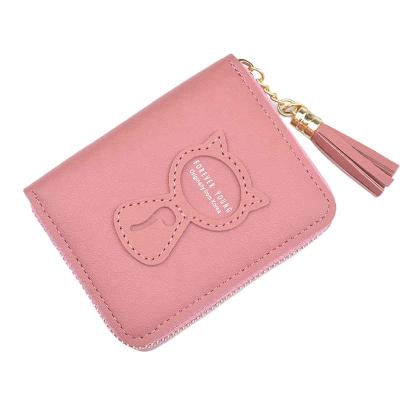 China 2019 Luxury Brand New Women's Wallets Women's No Zipper Short Purse Cute Cat Mini Purse For Coins for sale