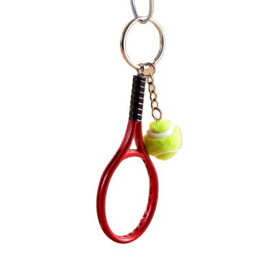 China Key Chain Ring Finder Holer Accessories Gifts Sports Metal 4PCS Cute Mini Tennis Racket Keychain Pendant Keychain For Teenager for sale