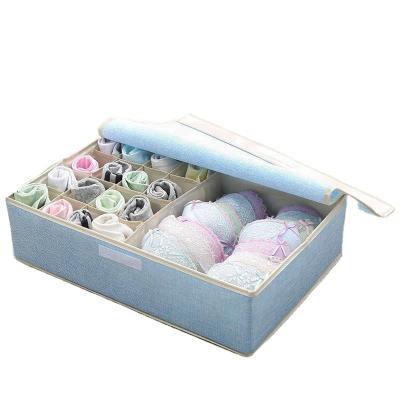 China Foldable Cotton Flexible Washable Storage Box Bra Ties Scarves Briefs Underwear Organizer Save Space for sale