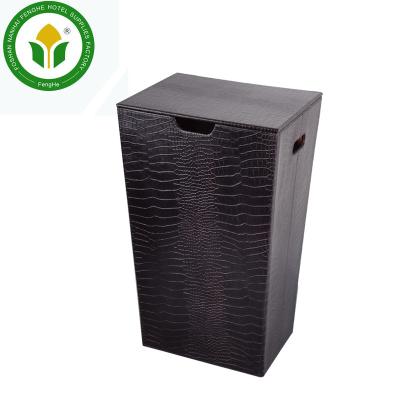 China Sustainable Bathroom Accessories Laundry Towel Bin Black Leather Towel Basket for sale