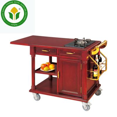 China Eco - Friendly Popular Removable 3 Tier Cherry Red Wooden Cooking Trolley For Hotel for sale