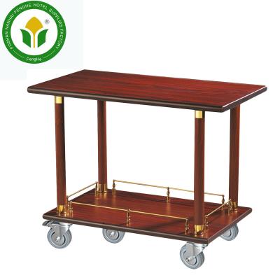 China Traditional Classic Style Hotel Double Tiers Liquor Cart Dessert Cart Solid Wood Wine Cart for sale