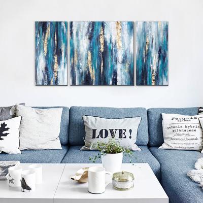 China Realistic Blue Abstract Wall Art Teal Abstract Painting Modern Turquoise 3 Piece Canvas Prints Artwork For Living Room for sale