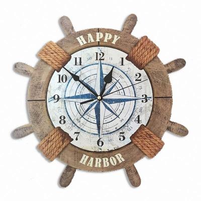 China Antique Style Wooden Rudder Wall Clock Custom For Home Decorative Antique Body Customized for sale