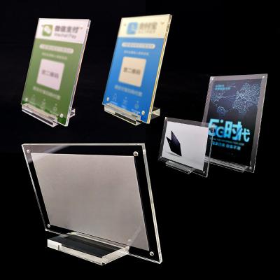 China Crystal Clear Price Clip Sign Plastic Acrylic Table Card Holder Desktop Menu Display Label Stretches Phone Frame Holder Photo Frame for sale