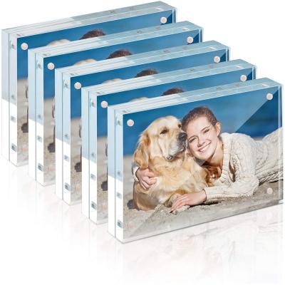 China Plastic Custom Design 20mm 40mm Thickness Double Sided Acrylic Photo Frame Transparent Desktop Frameless With Magnetic for sale