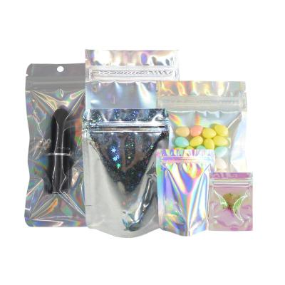 China Barrier Gift Food Storage Candy Cookie Mylar Zip Lock Bags Hologram Smell Proof Resealable Bags for sale