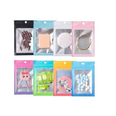 China Plastic Colorful Barrier Wristband 3 Side Seal Pocket Mylar Zip Lock Small Hairpin Bags Running Mylar Zipper Rings Bags With Clear Window for sale