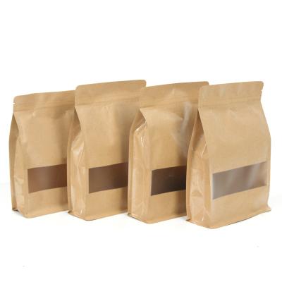 China Barrier Kraft Paper Bag With Window Square Brown Kraft Paper Bag Food Packaging Paper Bottom Pockets for sale