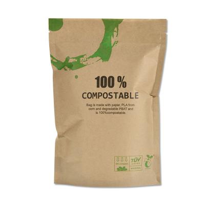 China Barrier Food Grade Printing Eco Friendly 100% Compostable Paper Packaging Bags Kraft Biodegradable PLA Paper Pouches PBAT for sale