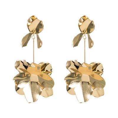 China FASHIONABLE exaggerated flower geometric shape metal earrings design sense small geometric fresh stereoscopic personality earrings for sale