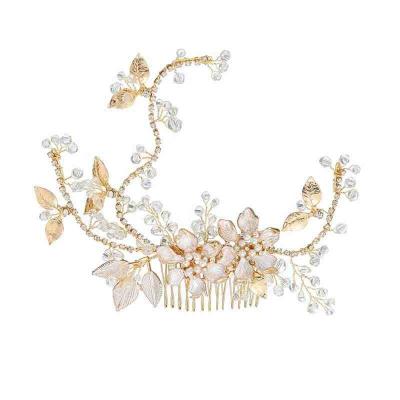 China ALLOY Hair Accessories Jewelry Bridal Headband Earring Wedding Hair Clip Gold Foil Crystal Freshwater Pearl For Women Gift Party Stone for sale