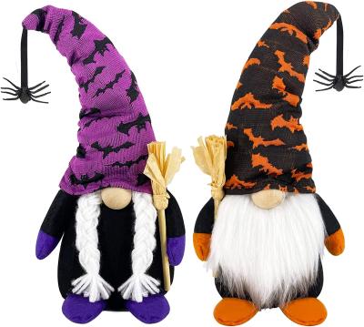 China Wholesale Handmade Plush Christmas Home Decoration Witch Gnomes Elf Toy Halloween Decorations With Spider Bat for sale