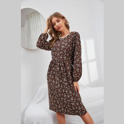 China Breathable 2021 New Arrivals Fall Dress O Neck Print Women Long Sleeve Casual Short Dresses for sale