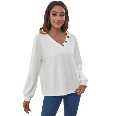 China Sustainable Drop Shipping Women Casual Round Neck T-Shirts Puff Loose Long Sleeve Tops Tunic Blouse for sale