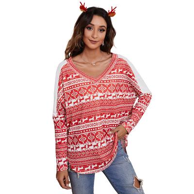 China Sustainable Women's Merry Christmas Shirt Tops Funny Christmas Reindeer Printed Long Sleeve T-Shirts for sale