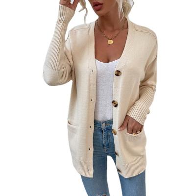 China QUICK DRY Women's Solid Color Sleeve Button Down Long Vee Neck Classic Sweater Cardigan Knit Outwear for sale