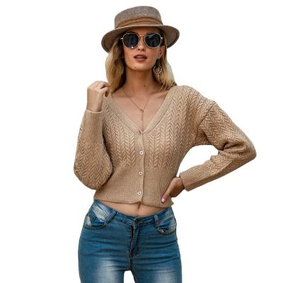 China New Arrival Women's Breathable Button Down Long Sleeve Cardigan Sweater Twist Knit Crop Sweater Top for sale