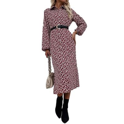 China Viable Women's Floral Button Up V Neck Dresses Split Sleeve Front Tie Midi Dress Casual Long for sale