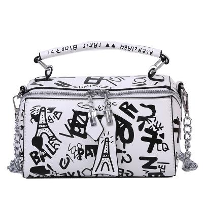 China 2021 Latest Fashion Hip Hop Graffiti Pattern Ladies Handbag Designer Crossbody Lady Shoulder Bags PU Leather Purse for sale