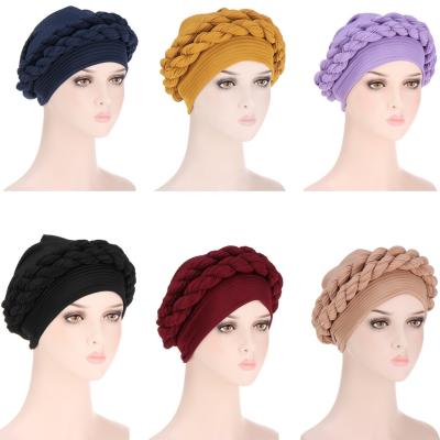 China 2021 new daily wear solid color hot sale double woven hat Muslim turban wrap for women for sale