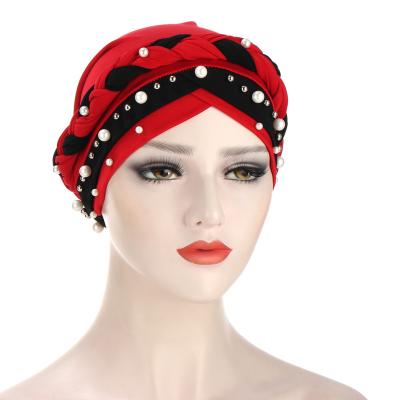 China 2021 Fashion Hot Selling Multicolor Bead Woven Hat African Turban Daily Muslim Baotou Hat For Women for sale